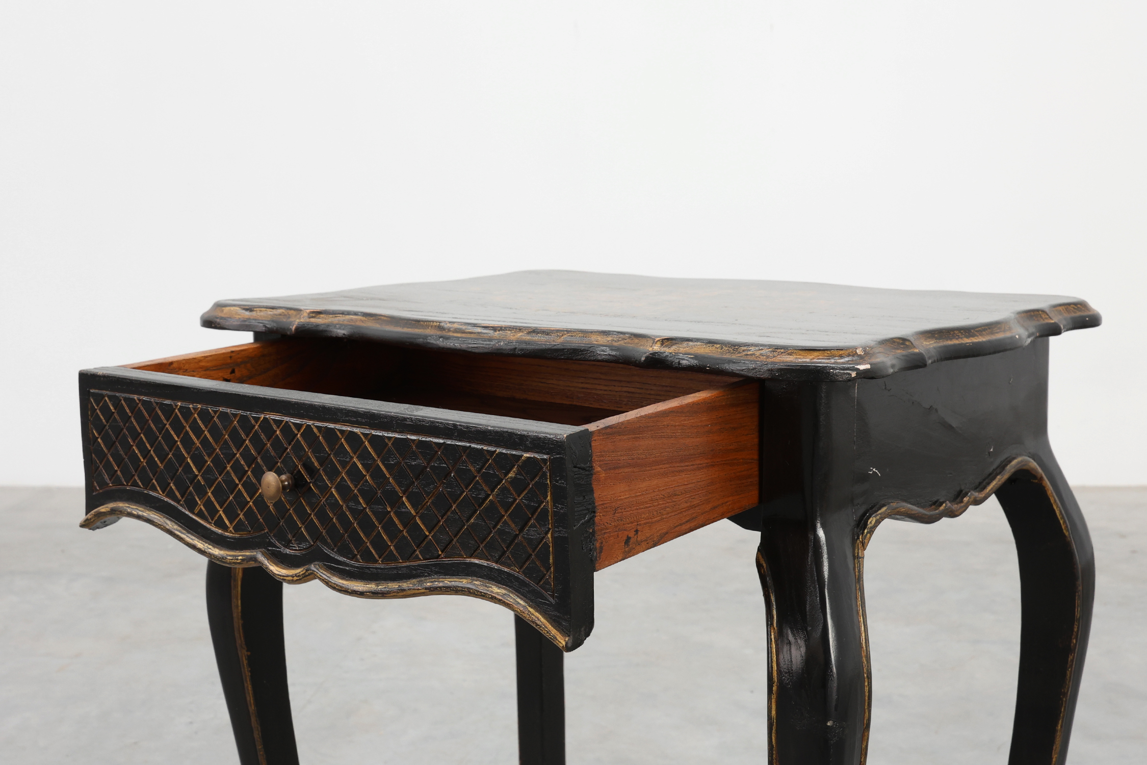 19th Century Black Wooden Side Table with Drawer, Francethumbnail